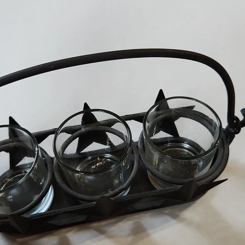 Bronze Star 3 Glass Votive Candle Metal Holder with Bar